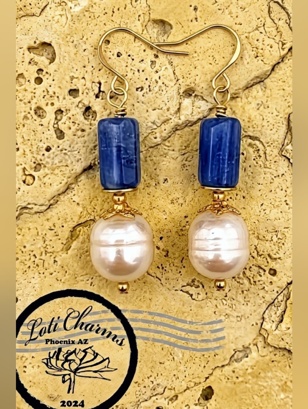 Natural Blue Kyanite & White Freshwater Baroque Pearl Artisan & Classic Earrings